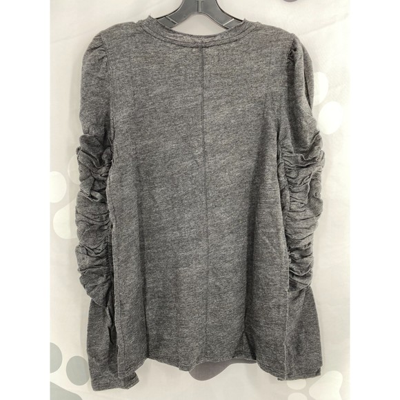 35 M Free People NWT Natasha Tee Raw Neck Ruched Sleeve Slub Jersey Knit Black M - Picture 4 of 10